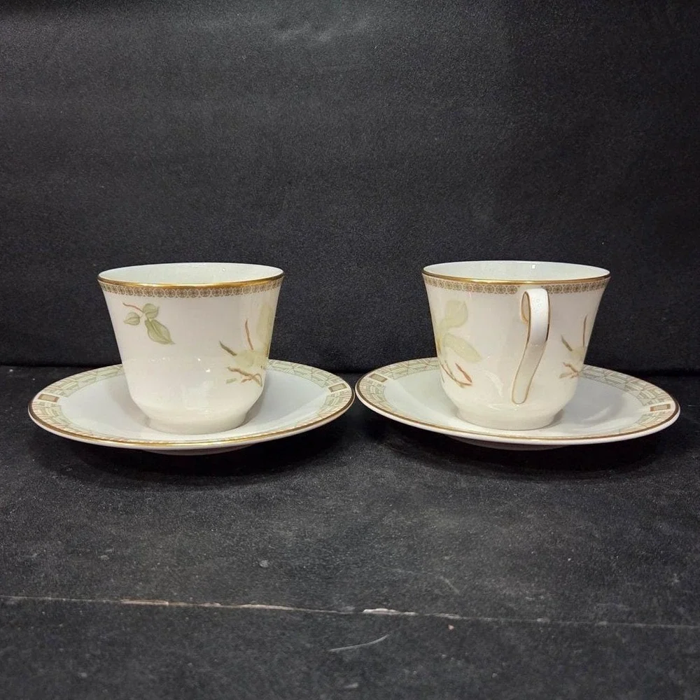 Royal Doulton White Nile Teacup & Saucers, Set of 2 Vintage Fine China Tableware